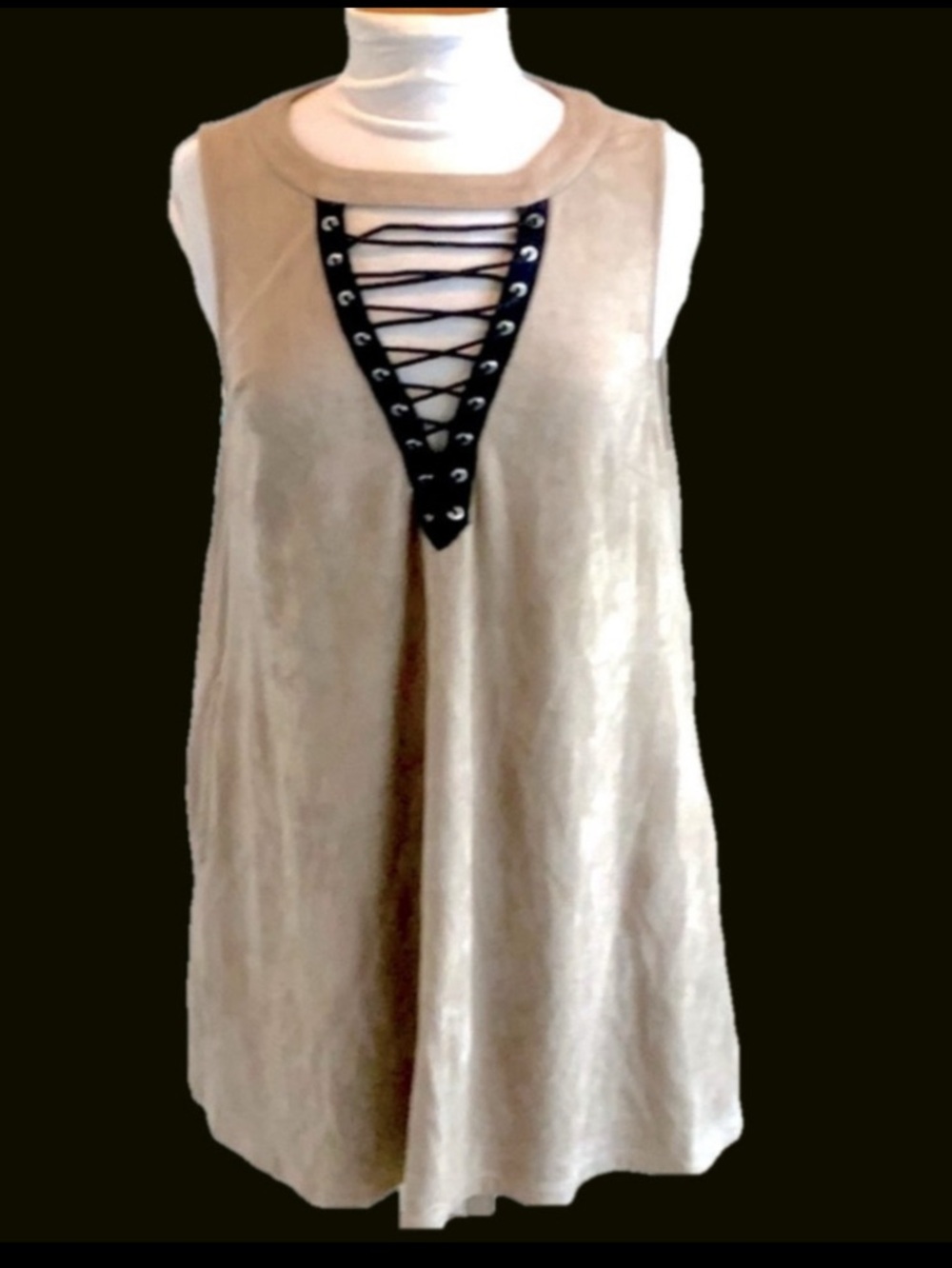 Festival Faux Tan Suede Black Lace Up Size Medium All Seasons Costume Halloween